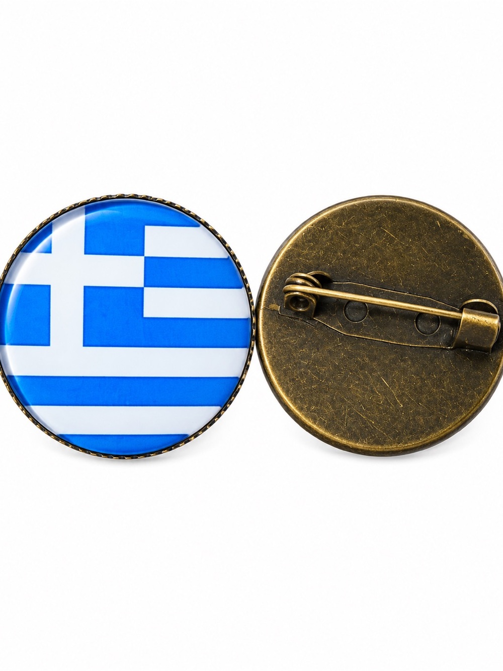 Blue and White Greek Flag Round Enamel Lapel Pin - Men's Accessory